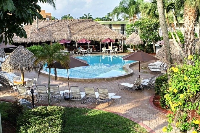 The pool and tiki bar from above